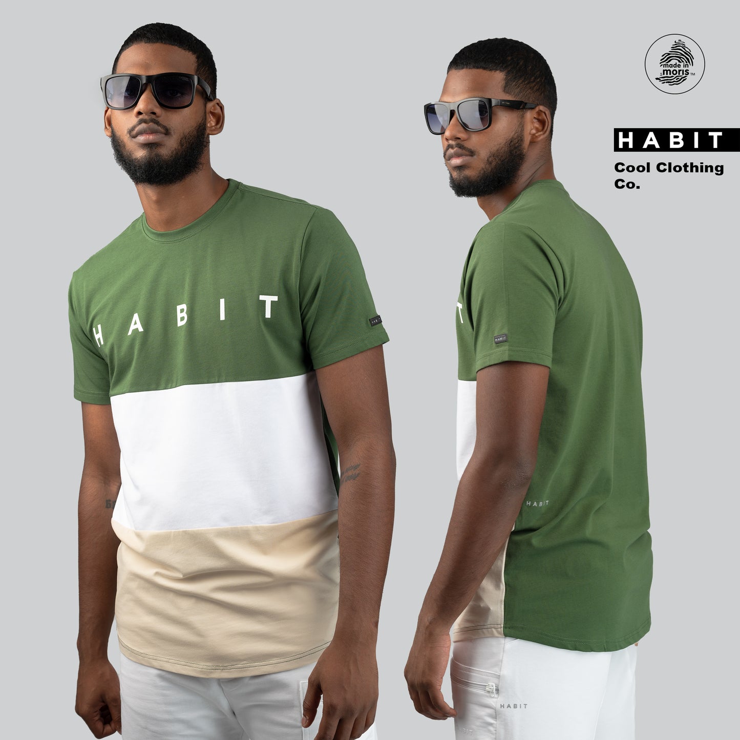 men t-shirt tricolor green