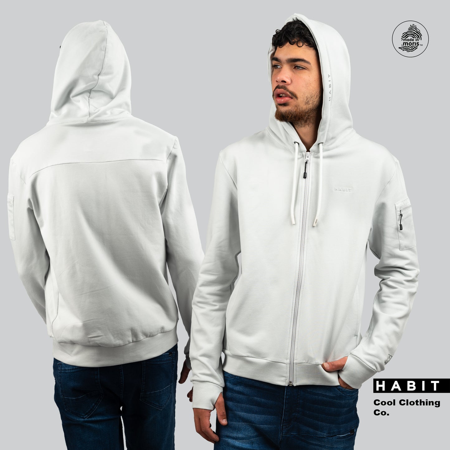 Men zip hoodie white grey